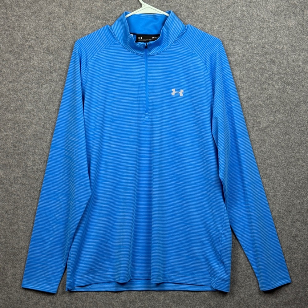 Under Armour Men's Blue Striped Quarter Zip Long Sleeve Athletic Shirt Large